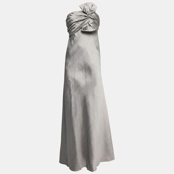 J Mendel Grey Silk Blend Strapless Front Bow Detail Gown L - Picture 1 of 4